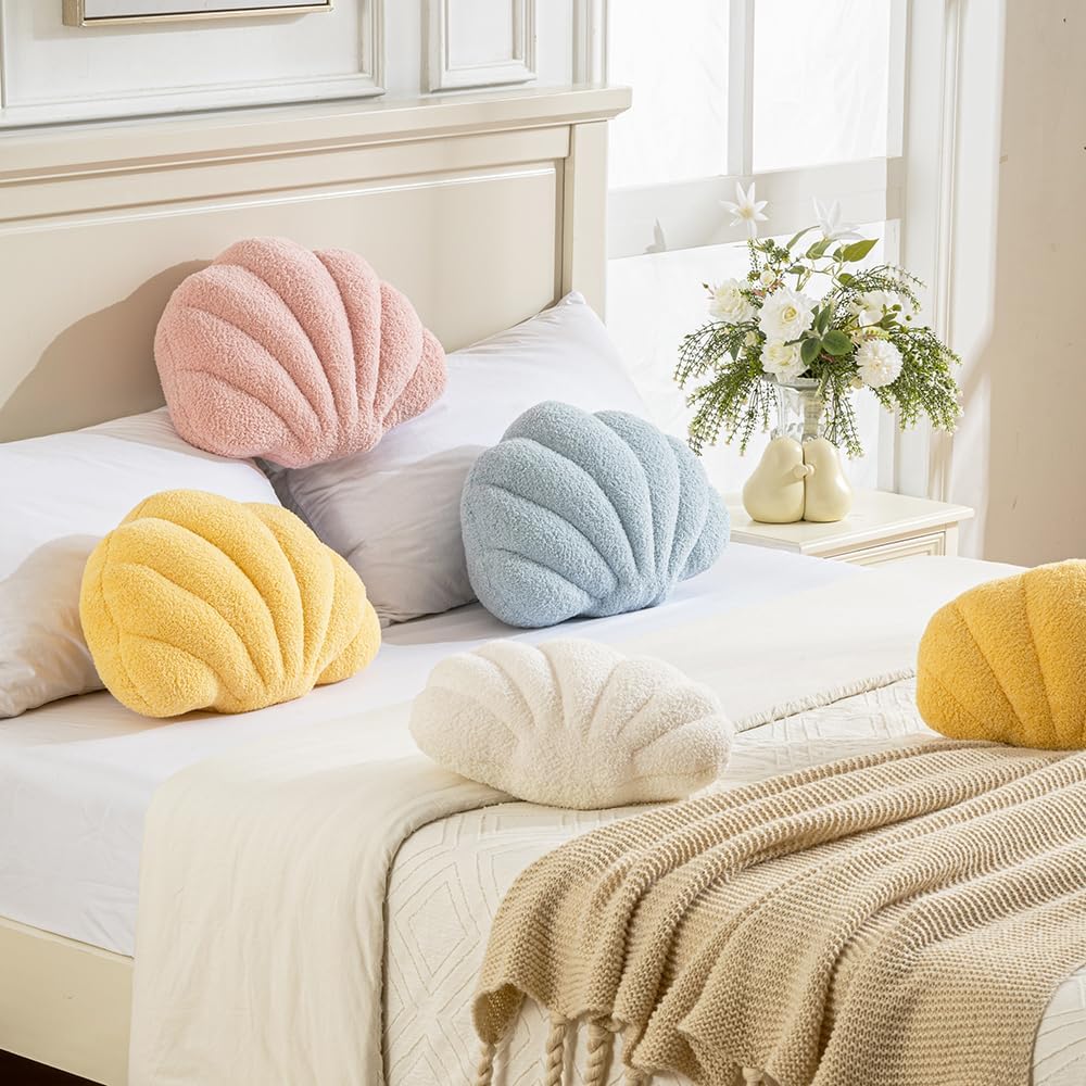 XIAIJIA White Seashell Throw Pillows, Shell Shaped Pillow, 13x10 Inch