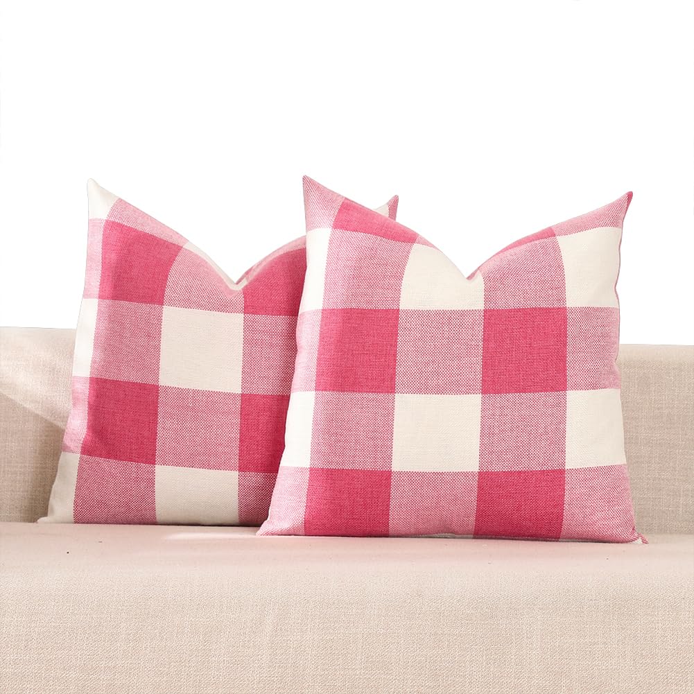 Brown Plaid Farmhouse Checkered Throw Pillow Cover 20x20 for Bed Couch Sofa