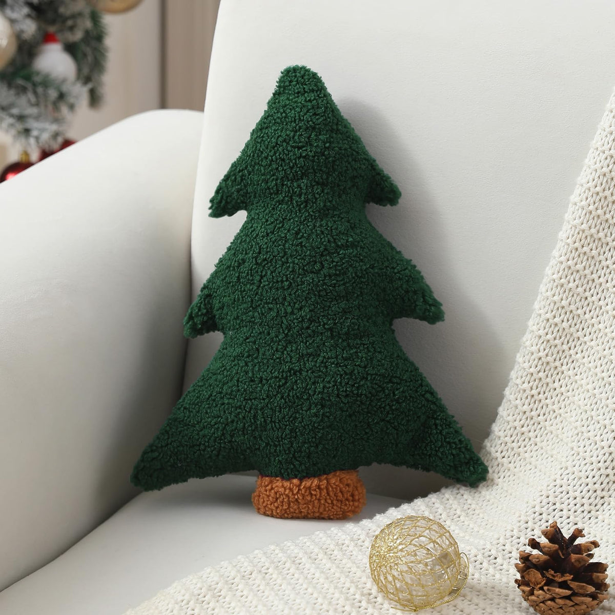 Allorry Christmas Pillows,Christmas Tree Pillow Set of 2 Cute Xmas Tree Shaped Plush Pillow Stuffed Christmas Decor for Party Home Sofa Cushion Bed Decorations(12.2 Inch) WL-006B