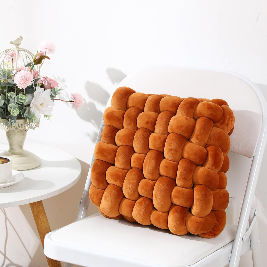 Wenqik 2 Pcs Knot Pillows Square Throw Pillow, Caramel, Crystal Velvet