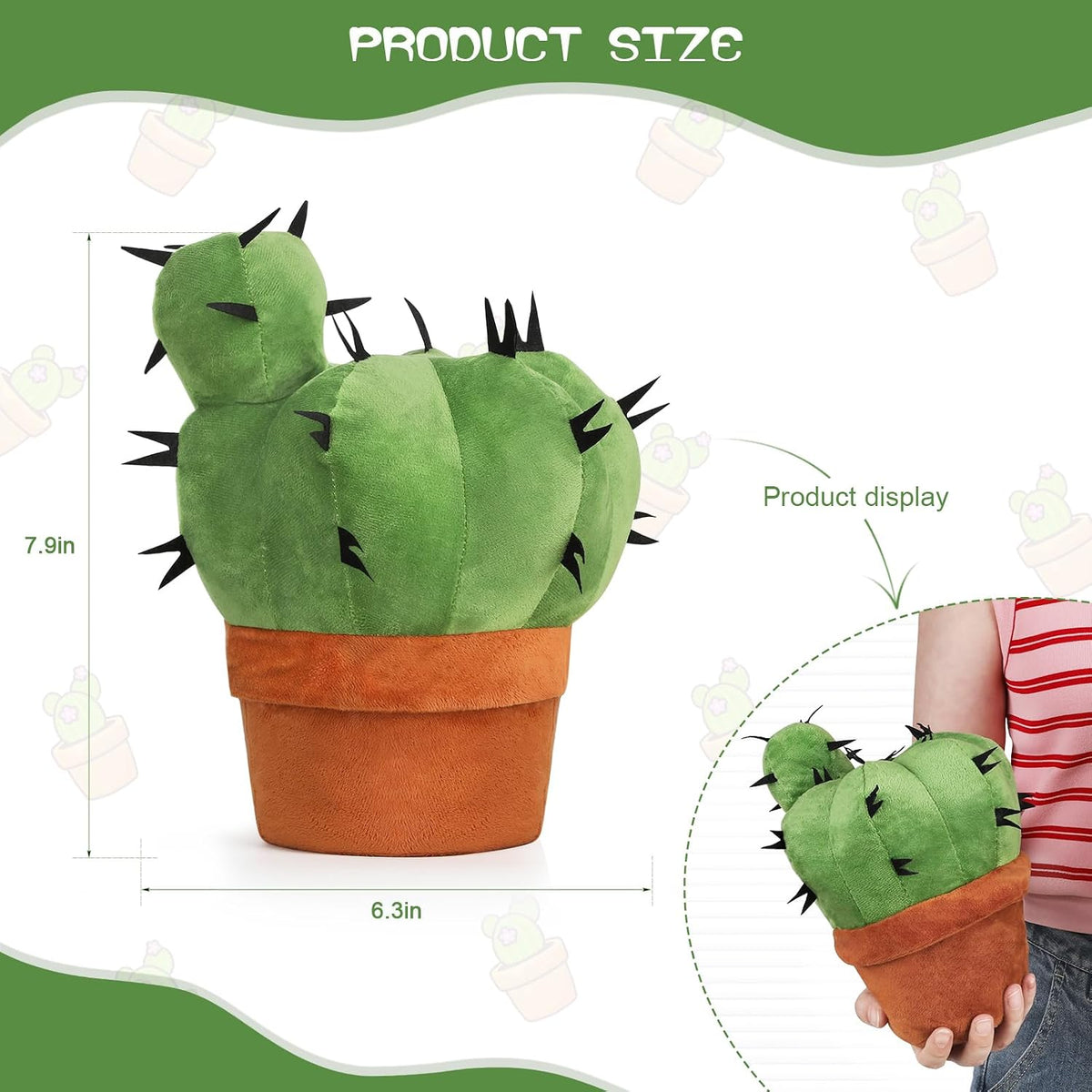 OtGalk 3D Cactus Throw Pillow, Plush Plant Cushion, 7.9-Inch