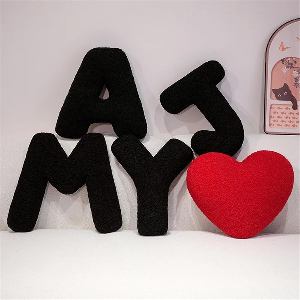 MOJUN Black Letter Pillows Cute Soft Plush Initial Letter Throw Cushion Decorative English Alphabet A to Z Letter Hugging Throw Pillows for Sofa Couch Bed Car Living Room Decoration Photo Prop, H