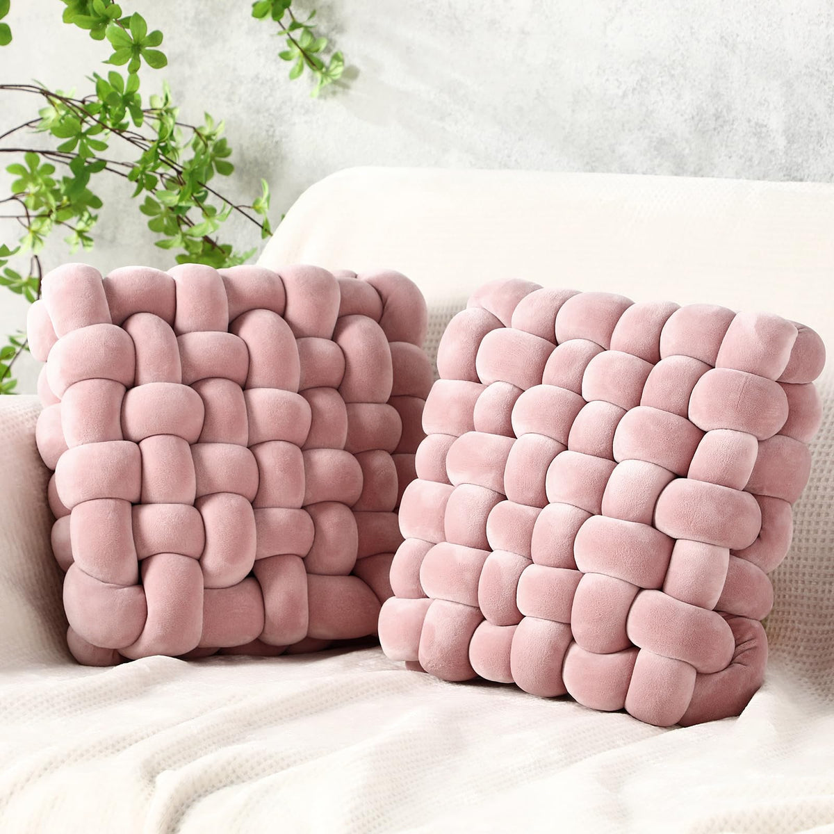 Wenqik 2 Pcs Knot Pillows Square Throw Pillow, Caramel, Crystal Velvet