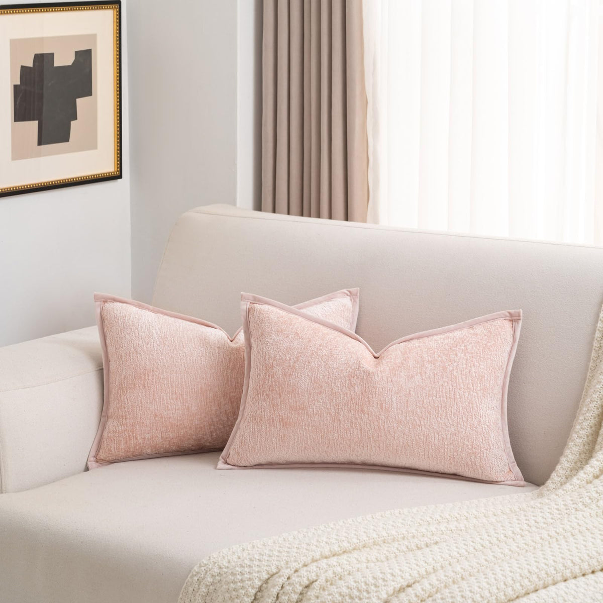 FUTEI Pack of 2 Chenille Soft Throw Pillow Covers 18x18 Inch, Hot Pink