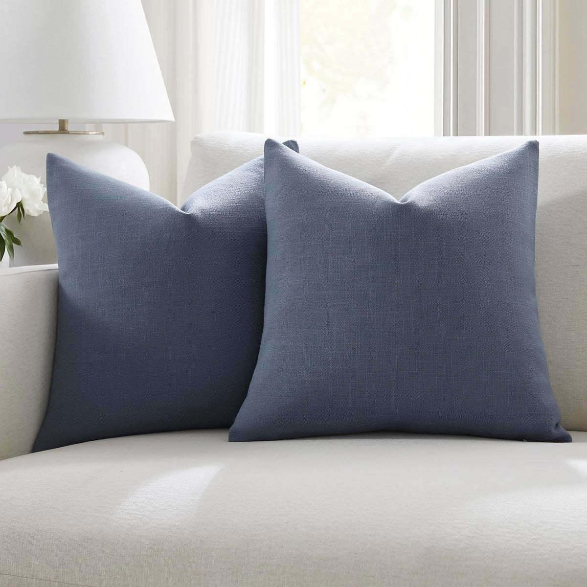 Meekio Linen Blend Throw Pillow Covers 20x20 Set of 2, Ivory