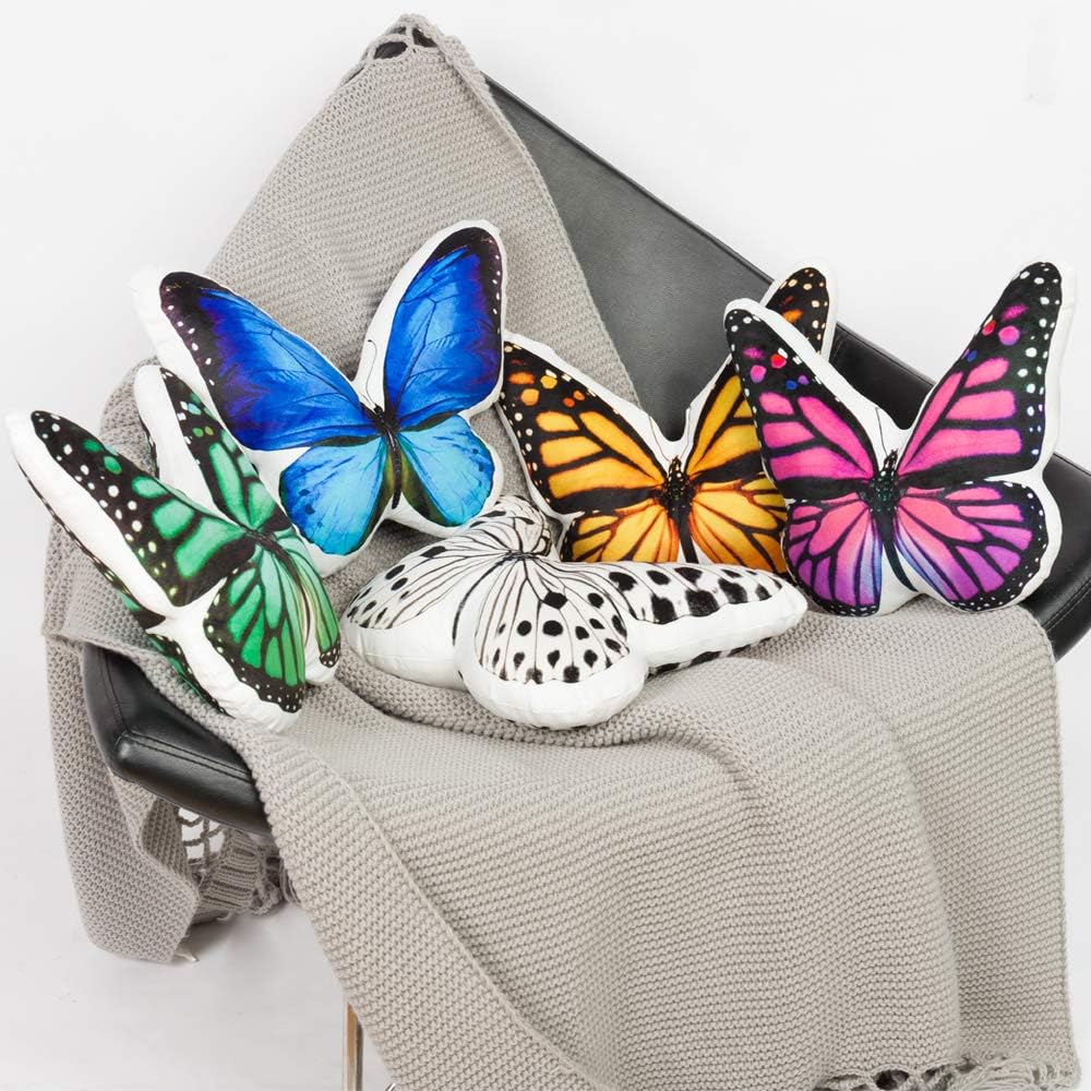 JWH 3D Butterfly Pillow Decorative Plush Throw Pillow Colorful Animal Print Cushion with PP Cotton Filling for Bed Couch Living Room Bedroom Farmhouse 13x15 Inch Blue