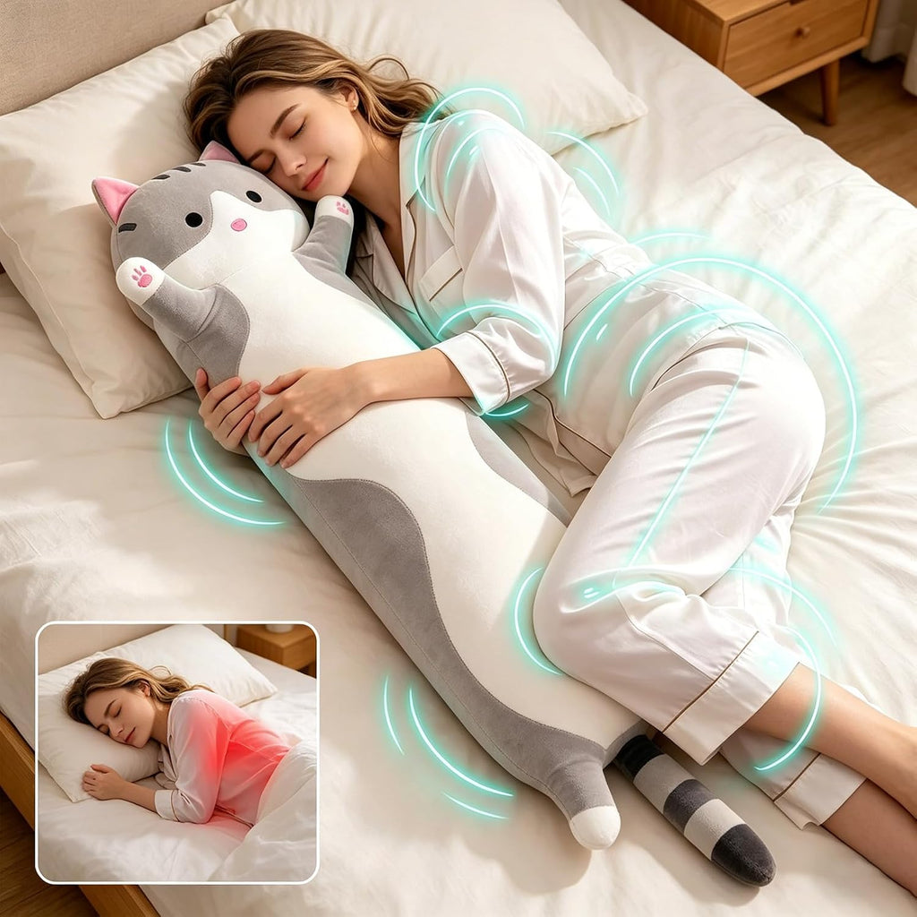 Shangman Long Cat Plush Pillow Stuffed Animal Toy Gift for Kids Grey 19.6in