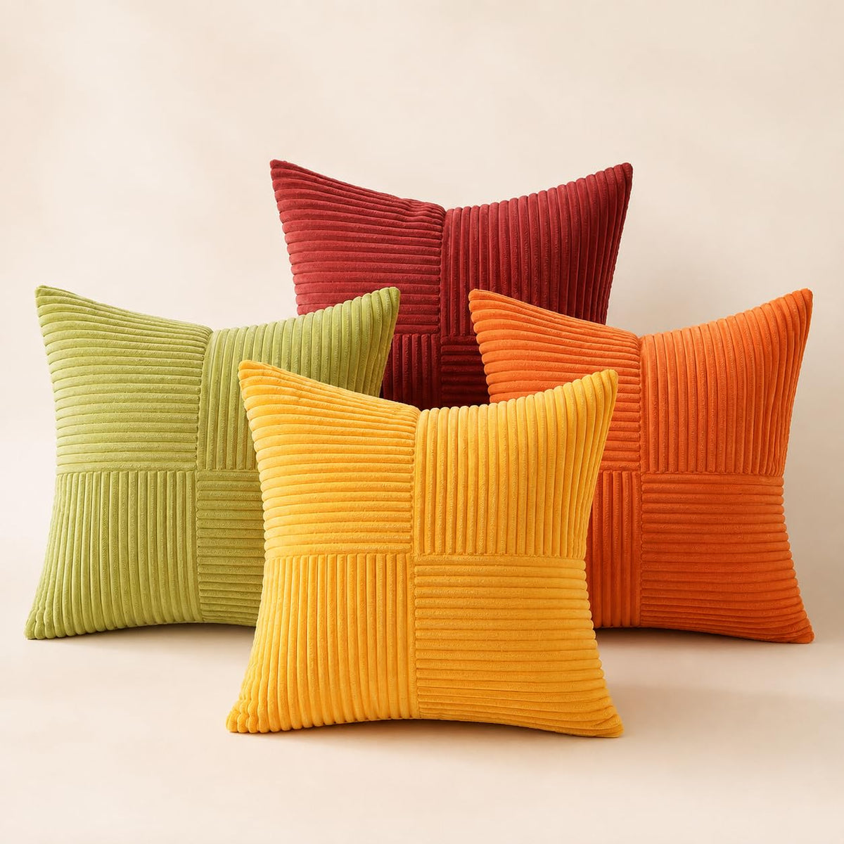 Topfinel SageGreen Throw Pillow Covers 18X18 Inch Set of 4,Boho Farmhouse Cozy Cushion Cover with Corduroy,Soft Accent Forest Green Pillow Covers for Couch,Bed,Living Room Home Decor