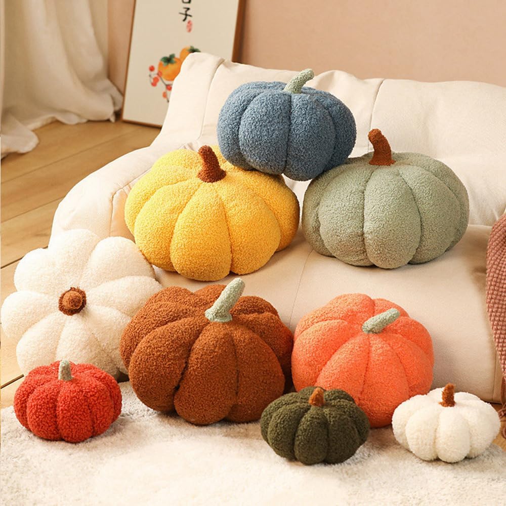 Simulated Pumpkin Pillow, Halloween Pumpkin Throw Pillow Cushion, 3D Pumpkin Shaped Pillow, Fall Decorations Stuffed Pillows for Thanksgiving, Christmas Bedroom Sofa Couch (White, 20CM)