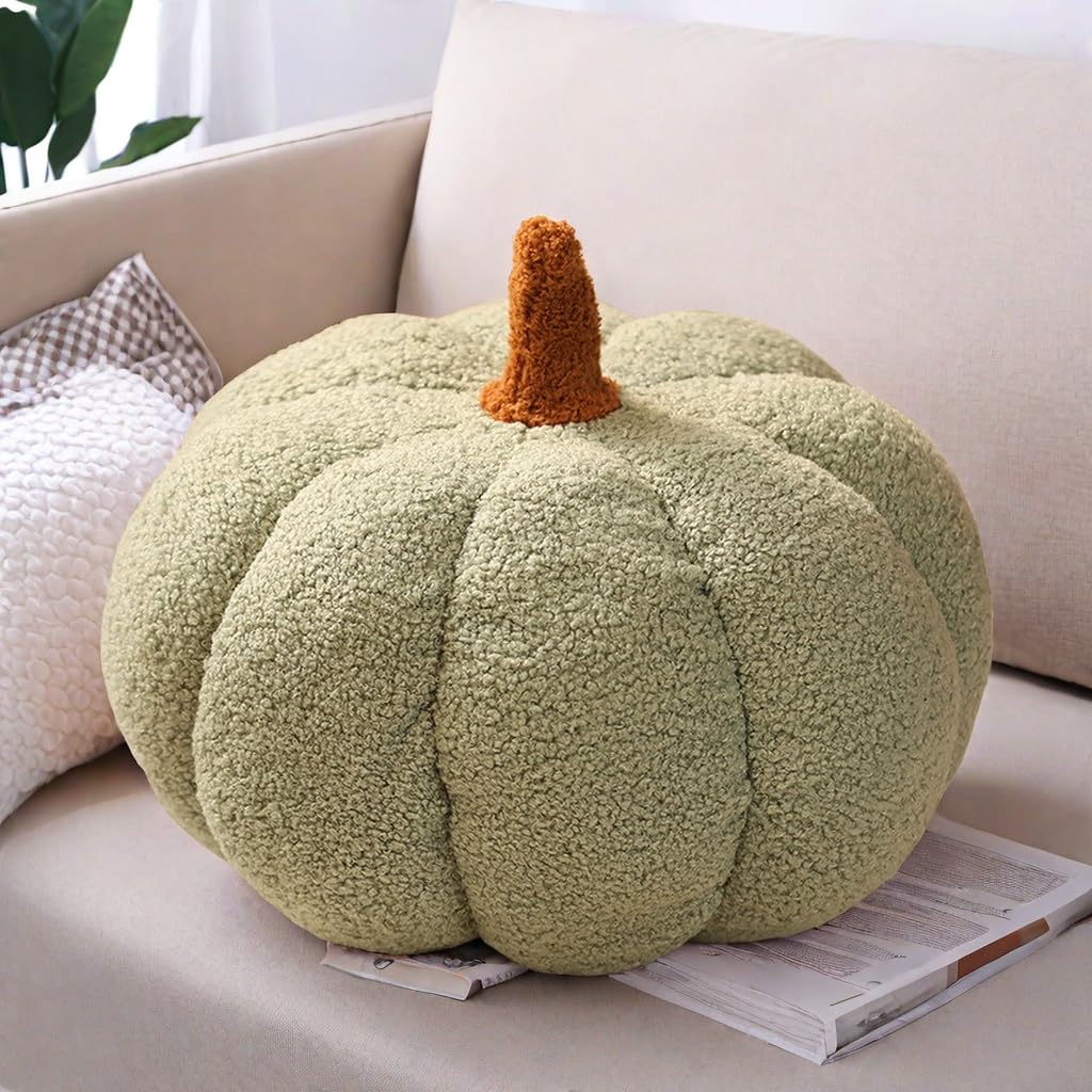 Simulated Pumpkin Pillow, Halloween Pumpkin Throw Pillow Cushion, 3D Pumpkin Shaped Pillow, Fall Decorations Stuffed Pillows for Thanksgiving, Christmas Bedroom Sofa Couch (White, 20CM)