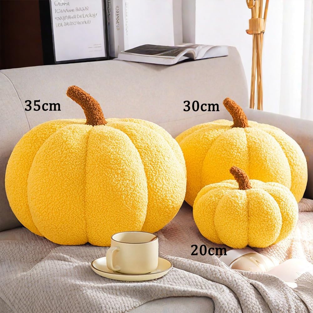Simulated Pumpkin Pillow, Halloween Pumpkin Throw Pillow Cushion, 3D Pumpkin Shaped Pillow, Fall Decorations Stuffed Pillows for Thanksgiving, Christmas Bedroom Sofa Couch (White, 20CM)