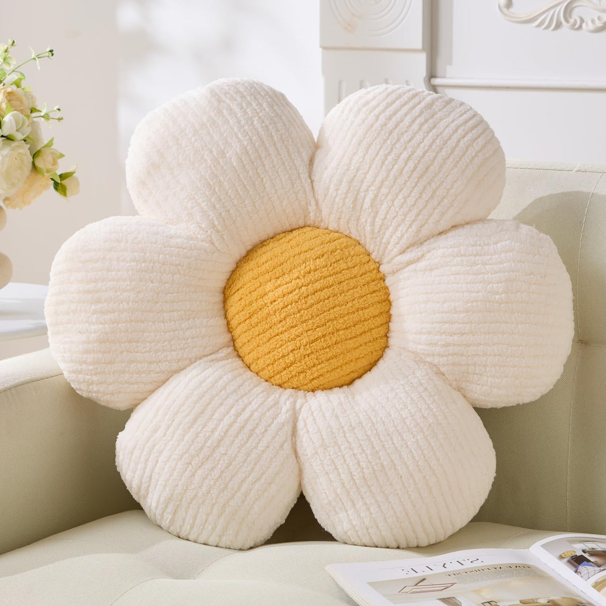 Flower Pillow,15.75" Daisy Pillow Purple Decorative Pillows