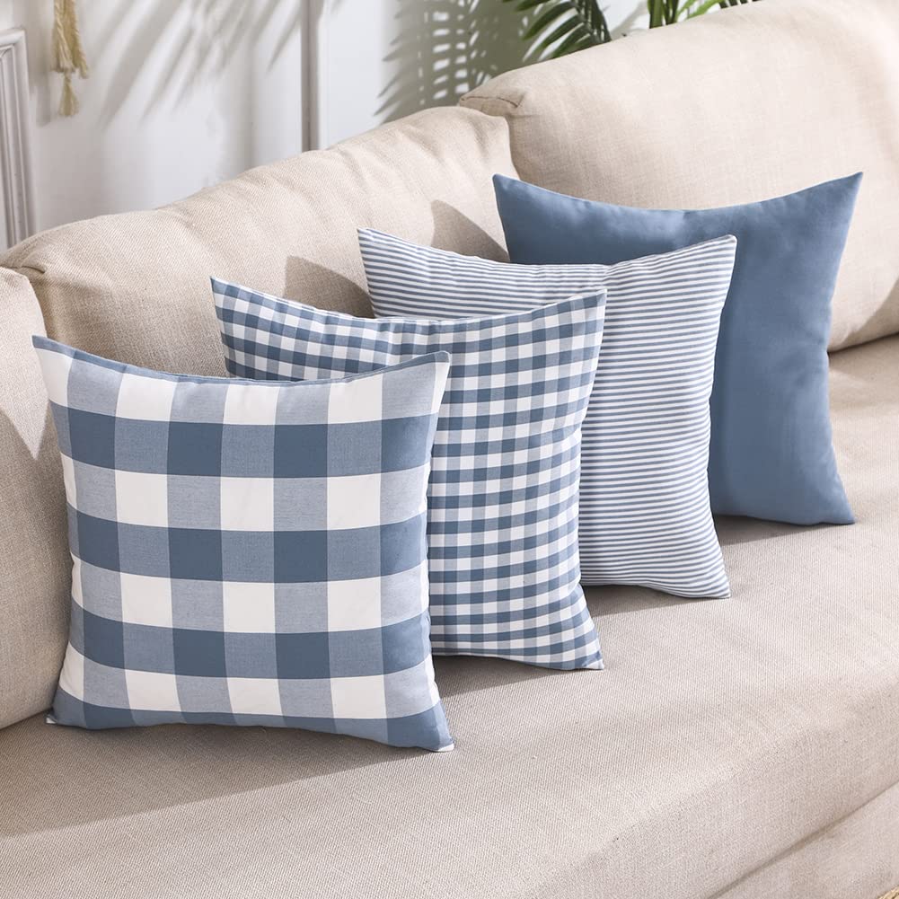 Farmhouse Brown Gingham Checkered Plaid Throw Pillow Covers 20x20 Set of 2