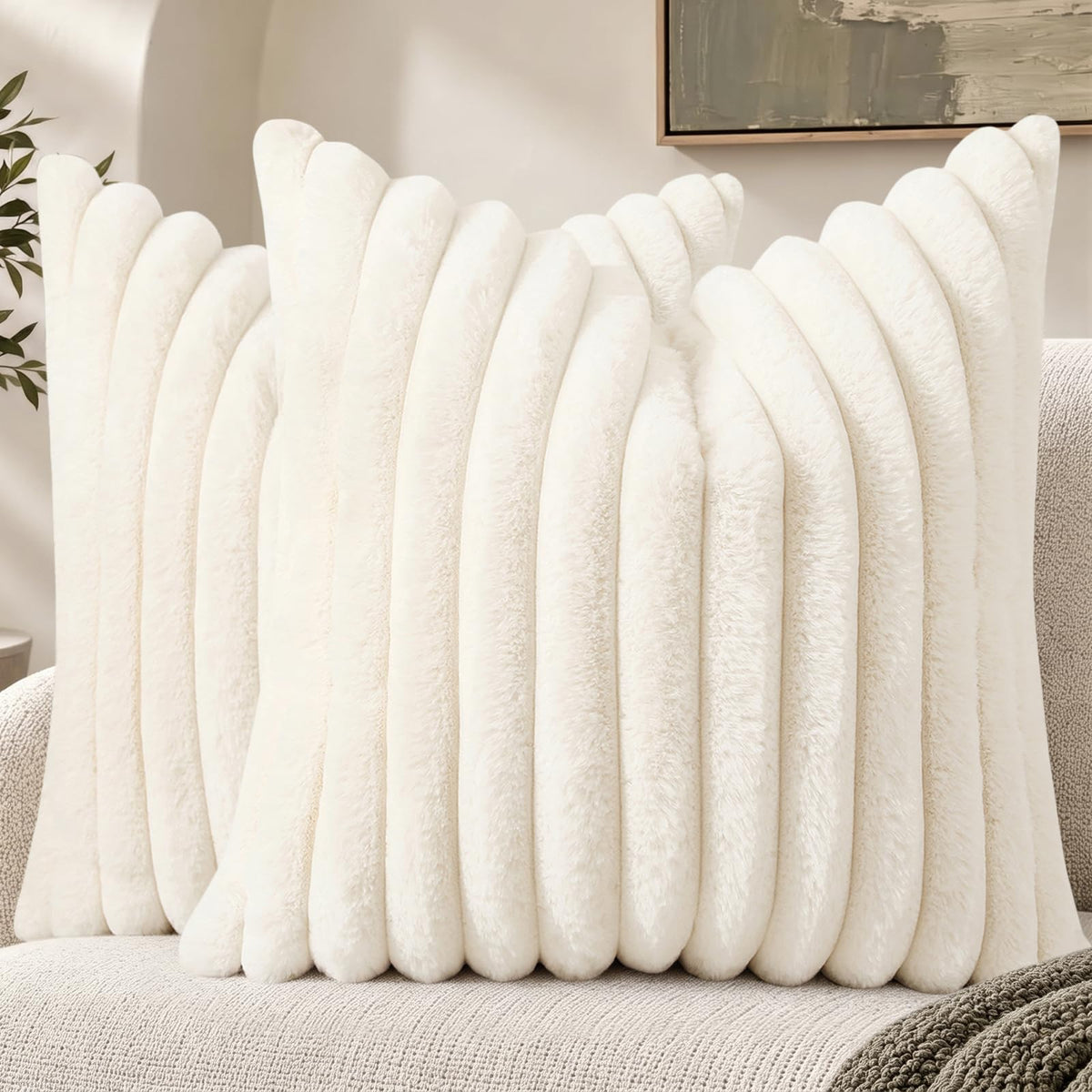 decorUhome Fall Faux Fur Throw Pillow Covers 18x18 Set of 2 Grey Blue