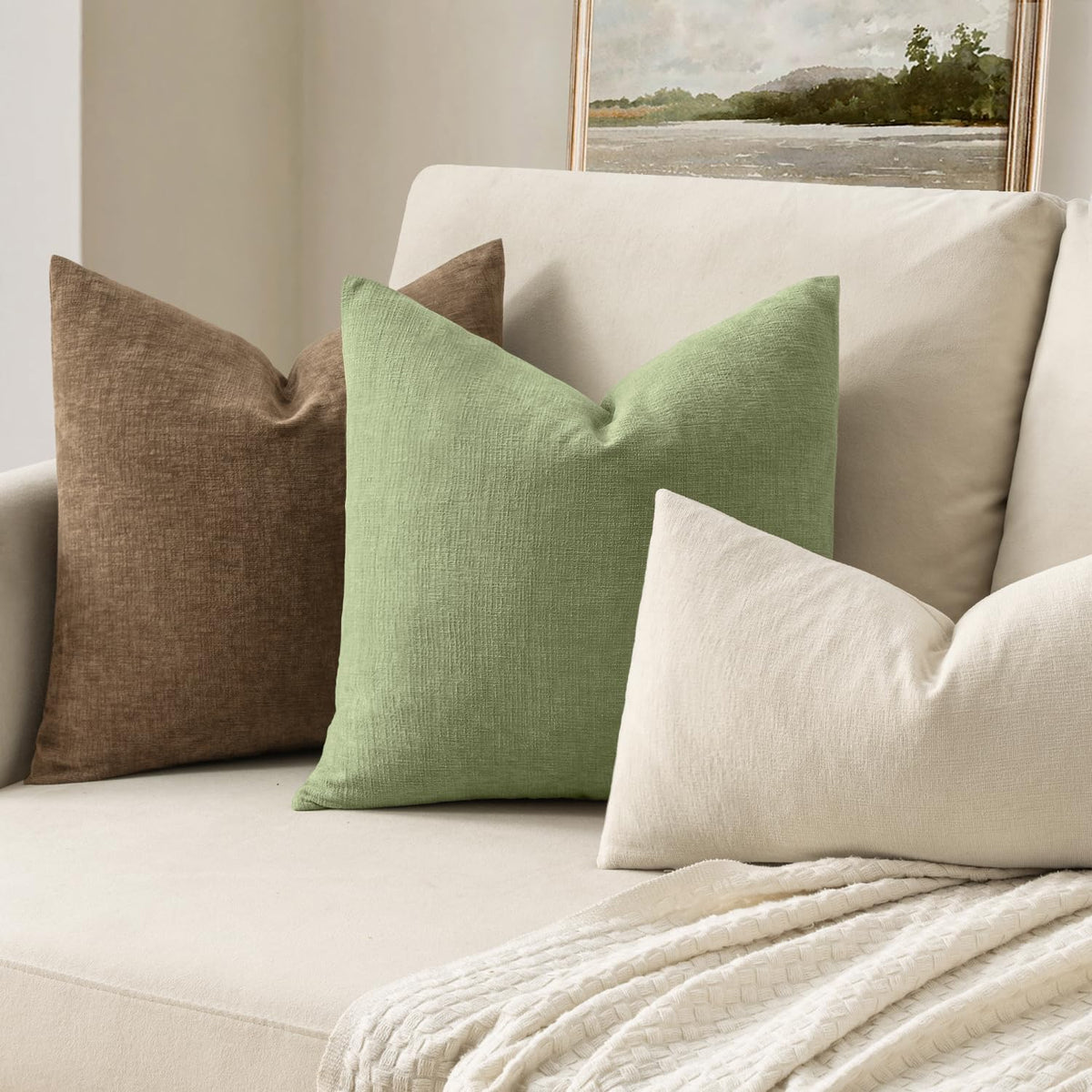 MIULEE Sage Green Chenille Couch Throw Pillow Covers, 18x18