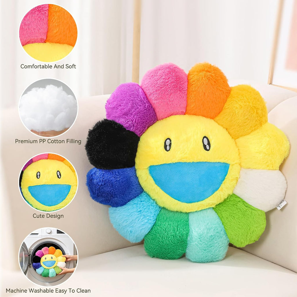 Flower Pillow, Cute Smiley Face Flower Shaped Throw Pillows 15.7In