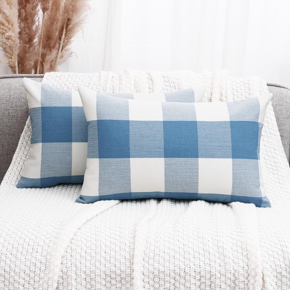 Brown Plaid Farmhouse Checkered Throw Pillow Cover 20x20 for Bed Couch Sofa