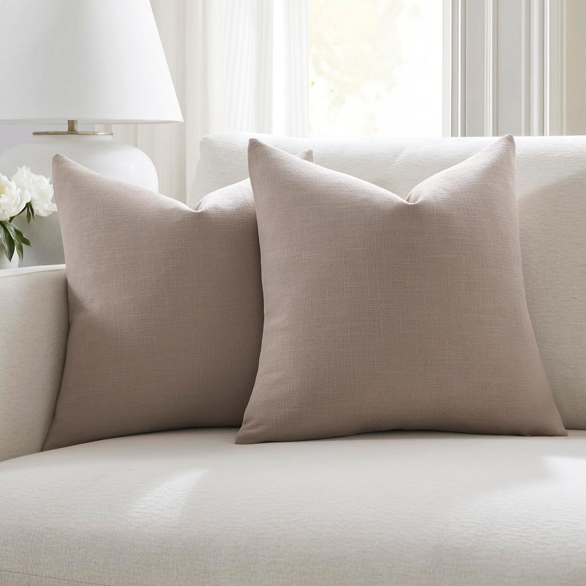 Meekio Linen Blend Throw Pillow Covers 20x20 Set of 2, Ivory