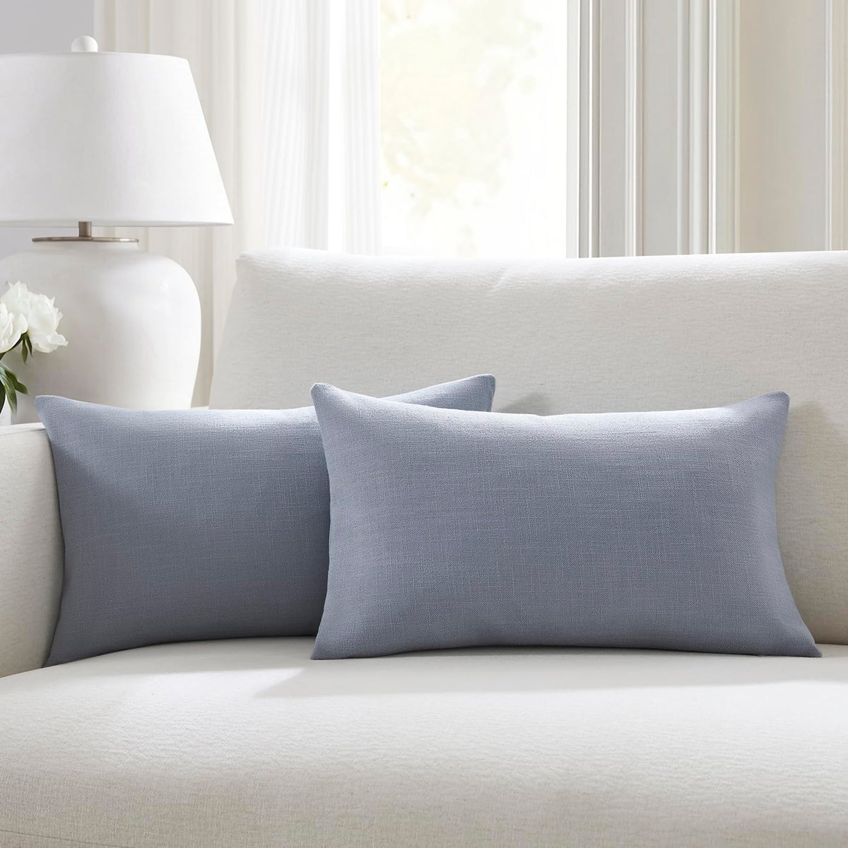 Meekio Linen Blend Throw Pillow Covers 20x20 Set of 2, Ivory