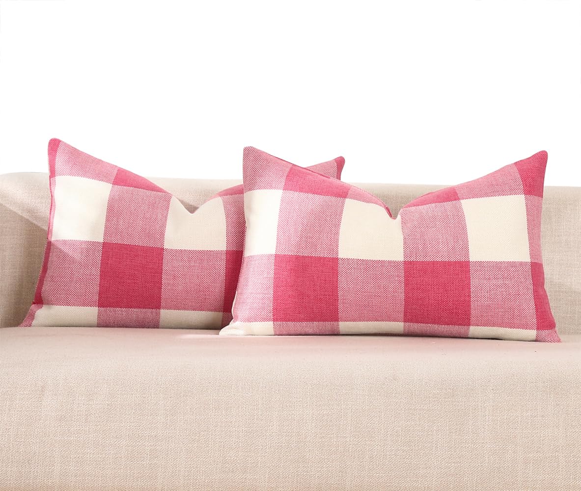 Brown Plaid Farmhouse Checkered Throw Pillow Cover 20x20 for Bed Couch Sofa