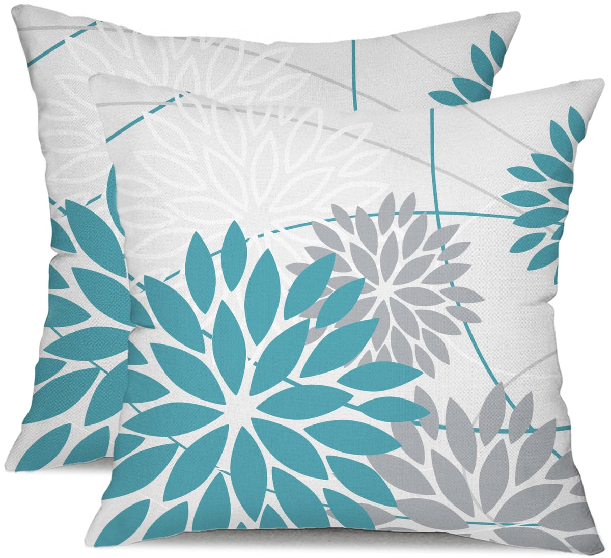 DFXSZ Blue Gray Floral Outdoor Pillow Covers 18x18 Set of 2 Waterproof