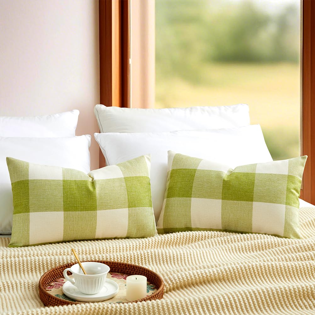 Brown Plaid Farmhouse Checkered Throw Pillow Cover 20x20 for Bed Couch Sofa