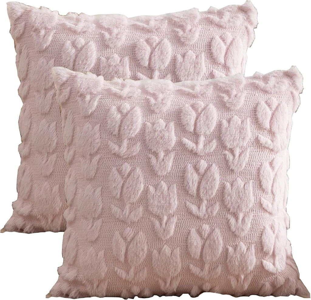 Starella Beige Decorative Pillow Cover 18"x18" Tulip Throw Pillow Cases Plush 2 Pack Cushion Covers for Couch Sofa Chair Home Living Bed Room Decor