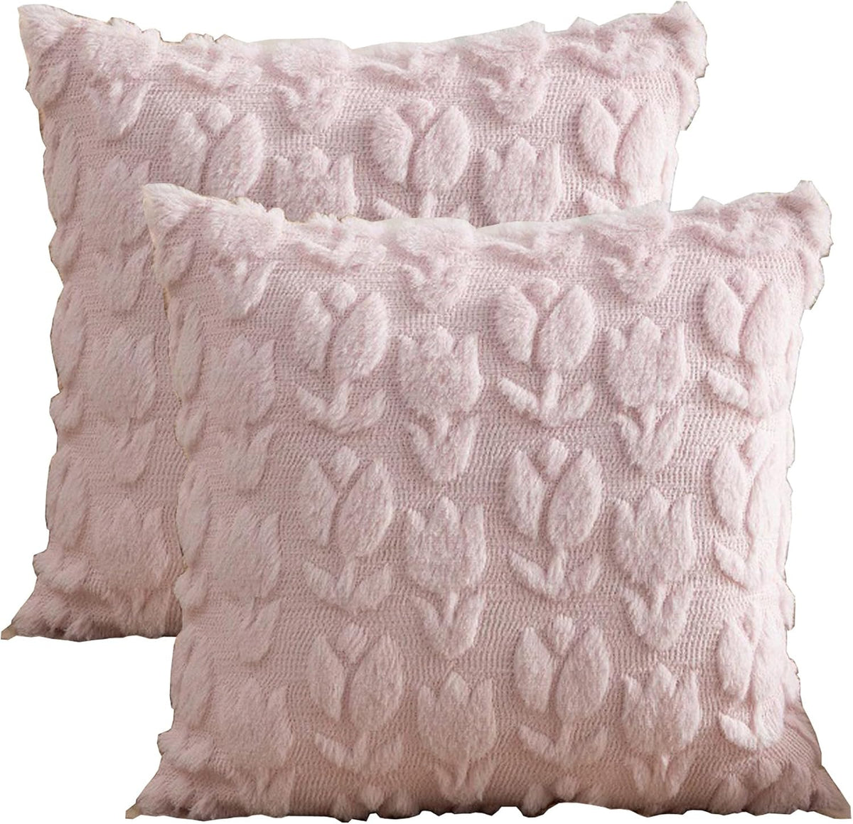 Starella Beige Decorative Pillow Cover 18"x18" Tulip Throw Pillow Cases Plush 2 Pack Cushion Covers for Couch Sofa Chair Home Living Bed Room Decor