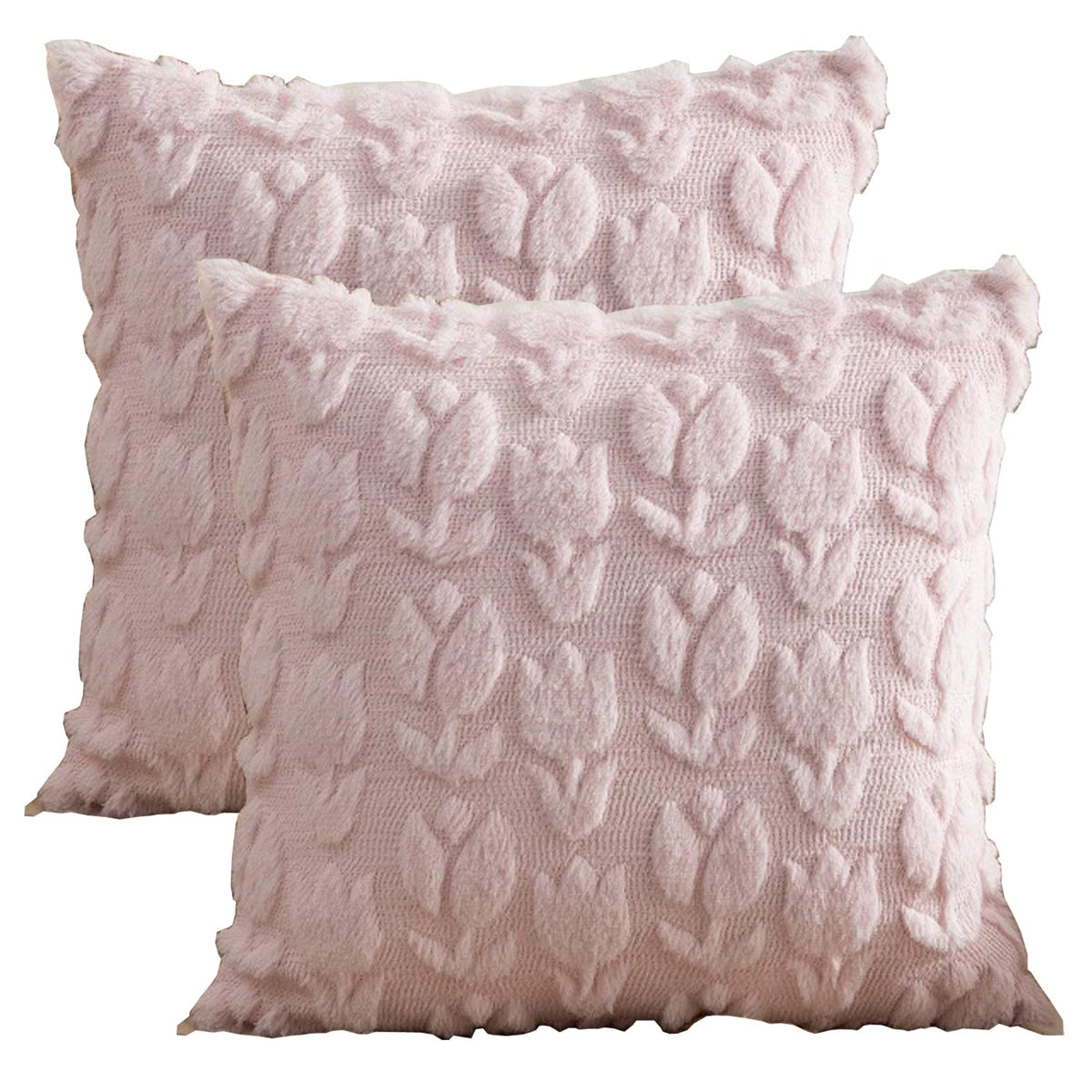 Starella Beige Decorative Pillow Cover 18"x18" Tulip Throw Pillow Cases Plush 2 Pack Cushion Covers for Couch Sofa Chair Home Living Bed Room Decor