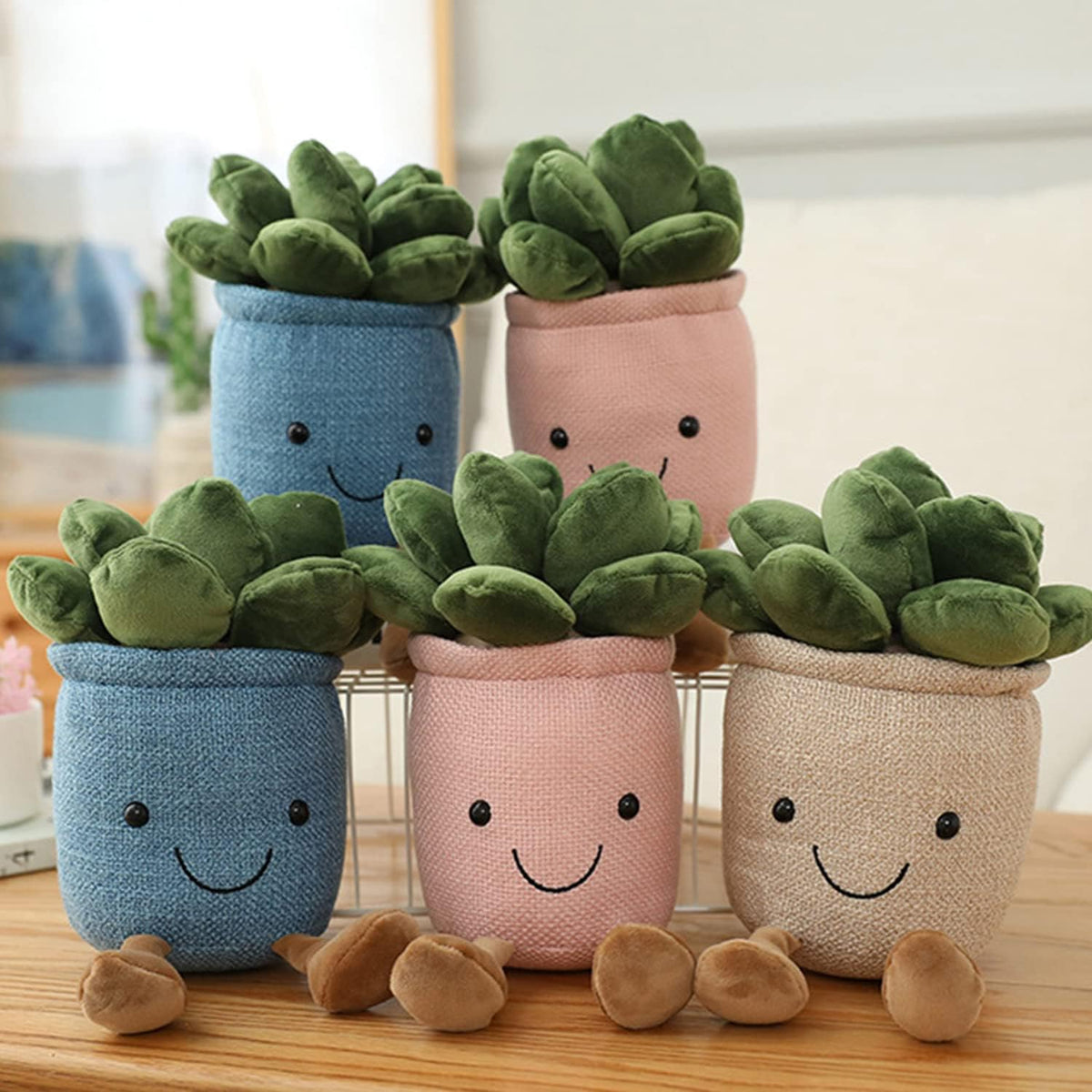3pcs Succulents Plush Toy, Cute Succulents Plushies, Stuffed Potted Plants Plush Doll, Soft Plush Succulent Gifts for Kids Boys (Pink+White+Blue)