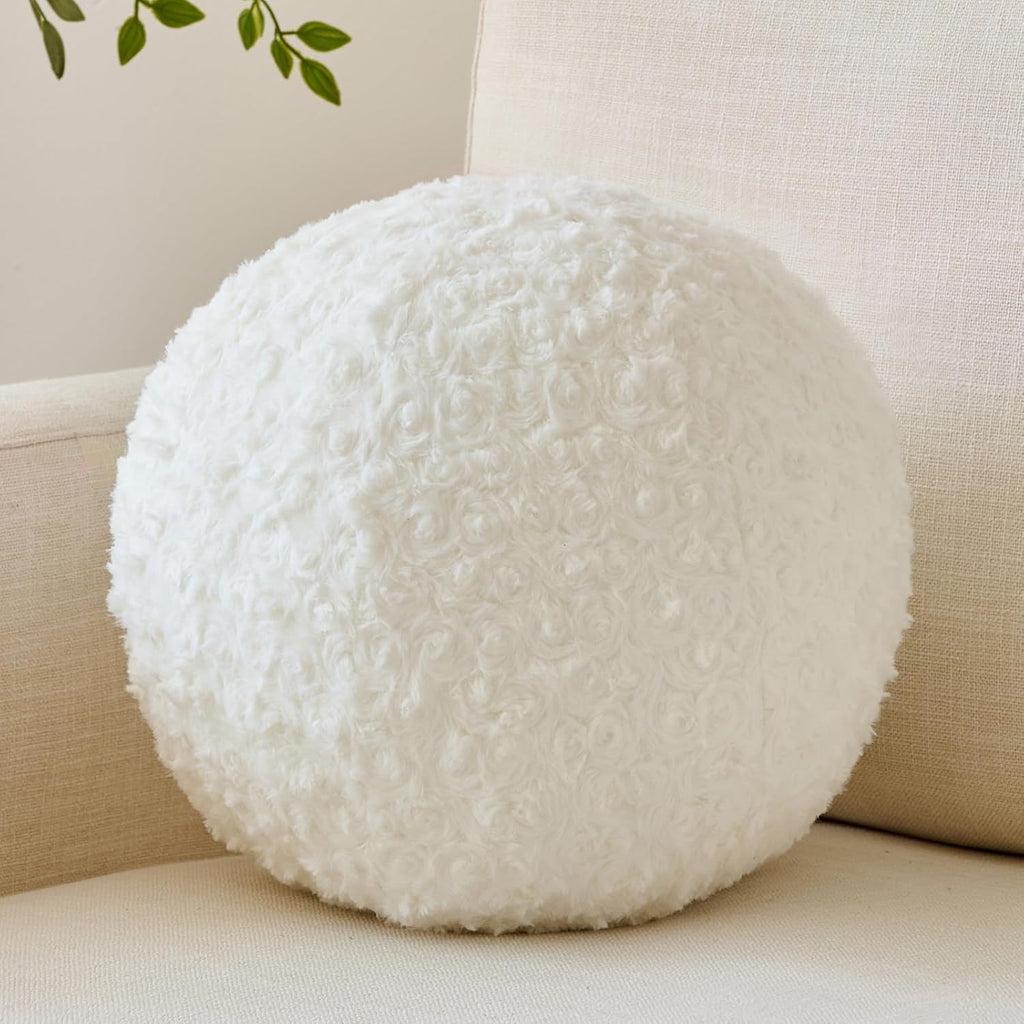 Ball Pillow, Decorative Round Pillow for Couch n, Circle Throw Pillows, Perfect Ball Pillows for Couch, Stylish Decorative Pillows, Versatile Round Throw Pillow (White, Mini-8.6 Inches)