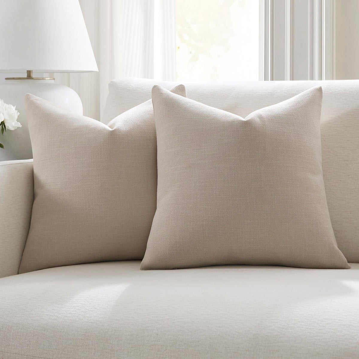 Meekio Linen Blend Throw Pillow Covers 20x20 Set of 2, Ivory