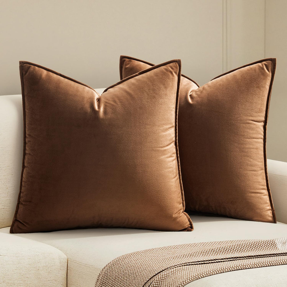 MIULEE Decorative Brown Velvet Throw Pillow Covers for Couch 18x18 Inch