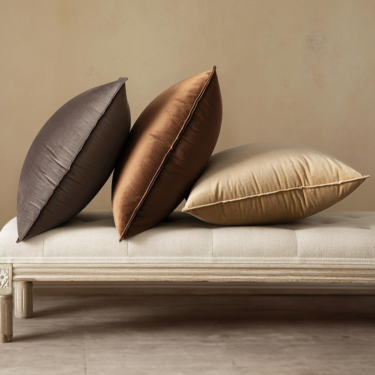 MIULEE Decorative Brown Velvet Throw Pillow Covers for Couch 18x18 Inch