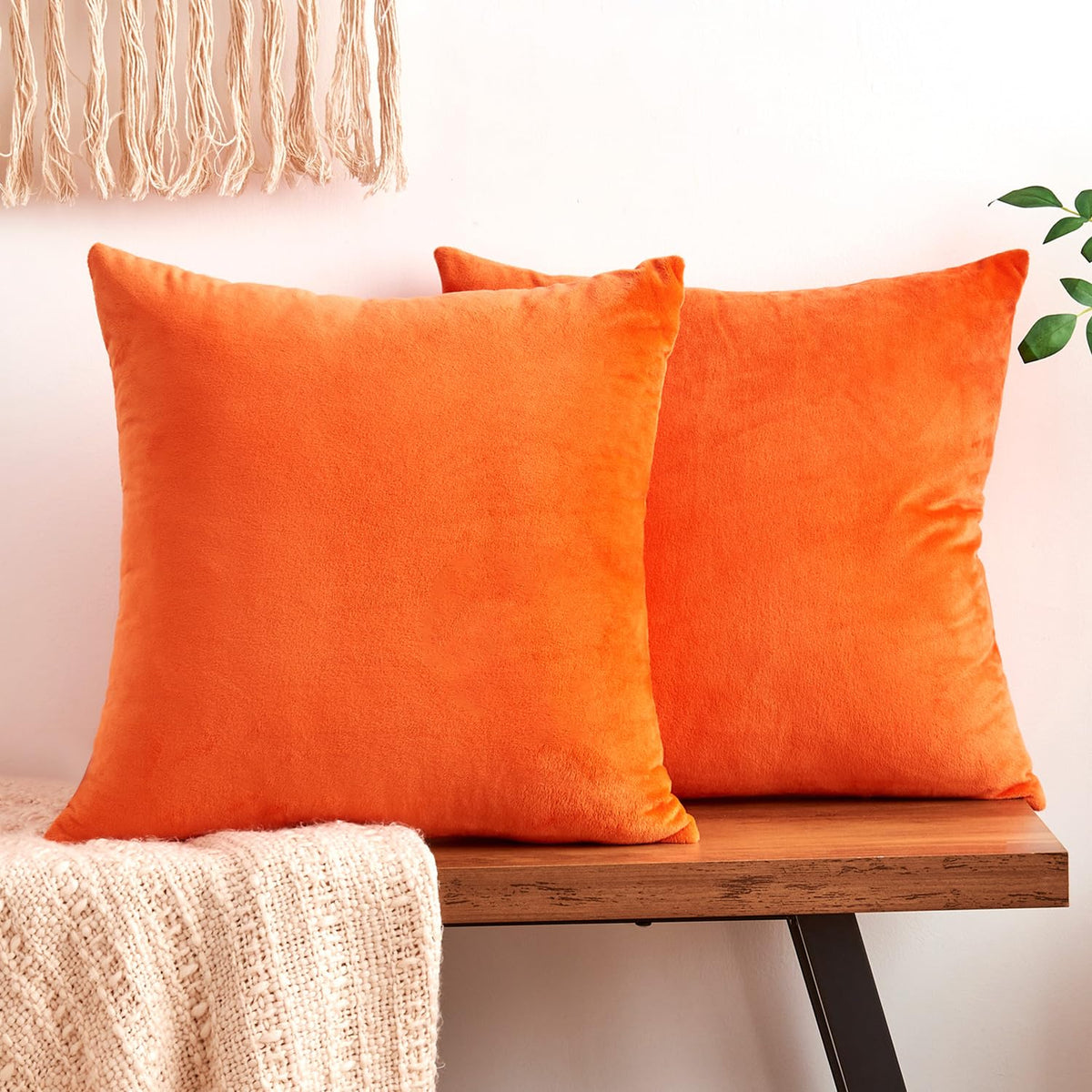 Throw Pillow Covers Rust Set of 2 18x18 Inch Pillow Covers, Soft Velvet Fall Decorative Cases for Couch Sofa Bed, Home Boho Decor, Modern Farmhouse Cushion Covers