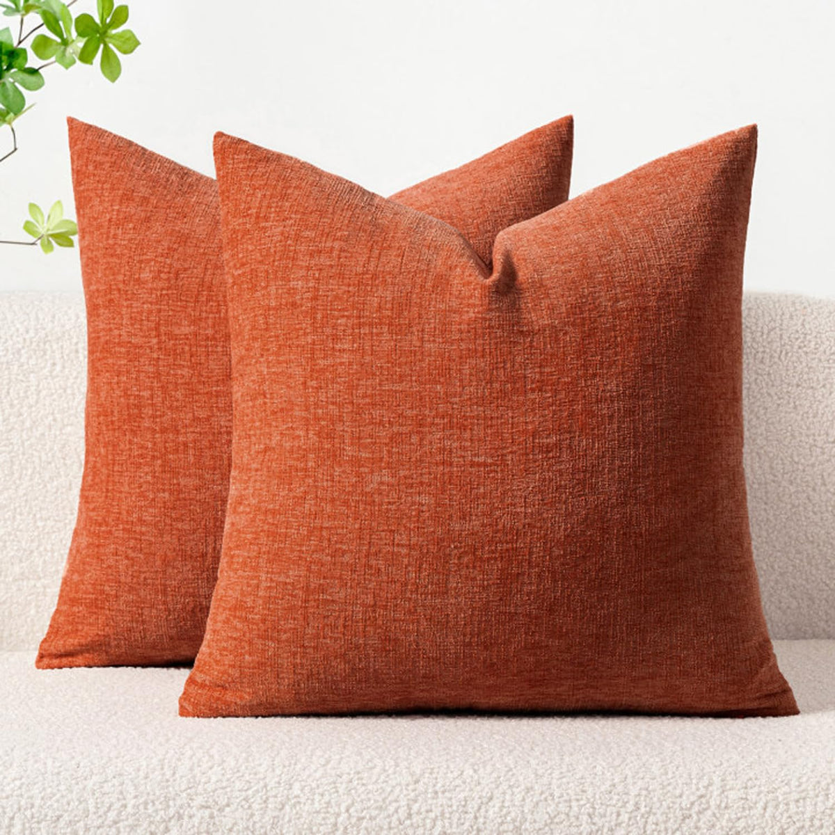 MIULEE Soft Chenille Throw Pillow Covers Green 18x18 Inch Pack of 2