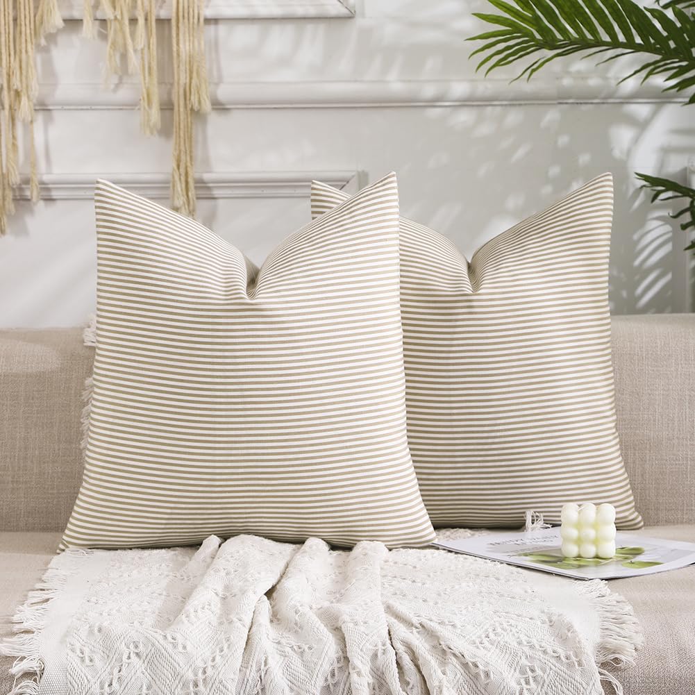 Farmhouse Brown Gingham Checkered Plaid Throw Pillow Covers 20x20 Set of 2