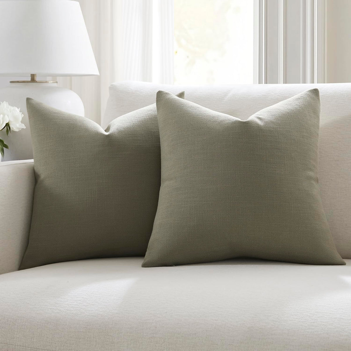 Meekio Linen Blend Throw Pillow Covers 20x20 Set of 2, Ivory
