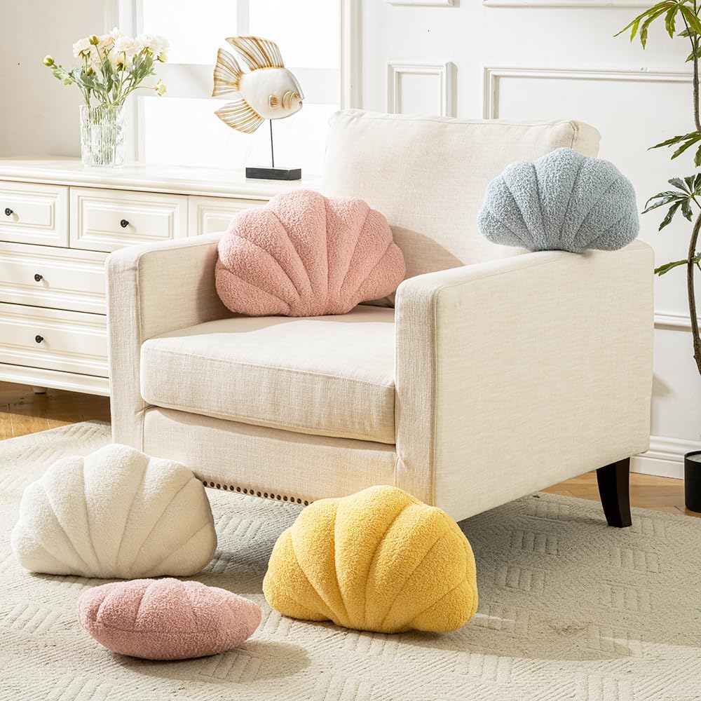 XIAIJIA White Seashell Throw Pillows, Shell Shaped Pillow, 13x10 Inch