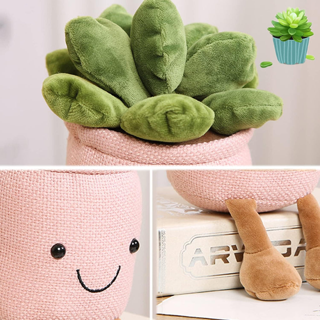 3pcs Succulents Plush Toy, Cute Succulents Plushies, Stuffed Potted Plants Plush Doll, Soft Plush Succulent Gifts for Kids Boys (Pink+White+Blue)