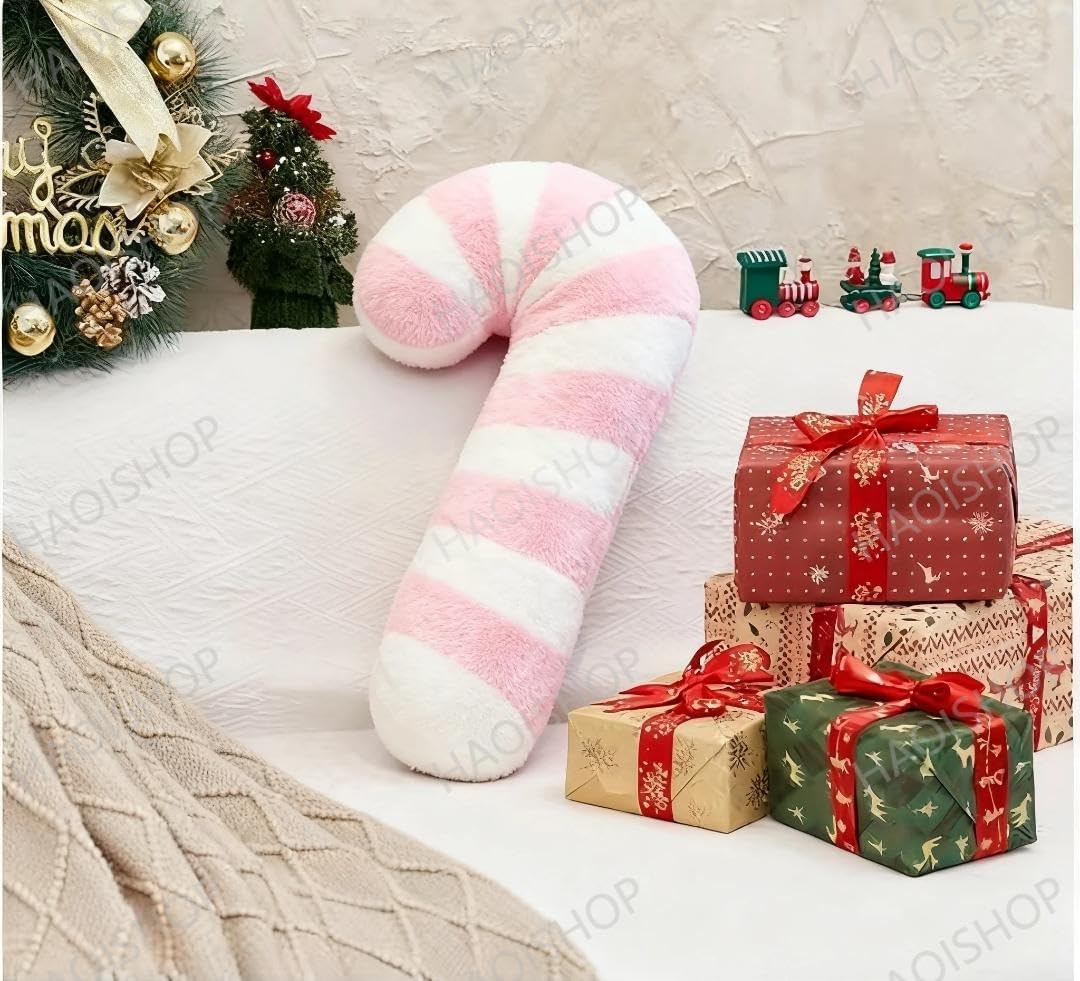 Christmas Candy Cane Plush Throw PillowCandy Throw Pillow Christmas Decorations Soft Fluffy Candy Cane Pillow Stuffed Lollipop Plush Pillows Gifts for Home Decor Sofa Cushion (17.71 inch)