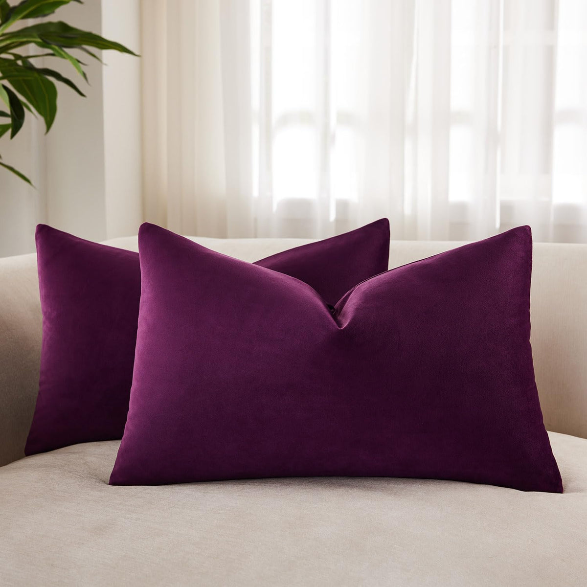 Velvet Throw Pillow Covers 18x18 for Couch Bed Sofa,Eggplant Purple