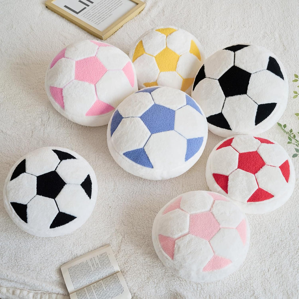 Soccer Pillow,12" Soccer Shaped Pillow Floor Cushion Seating Cushion with Faux Rabbit Fur,Round Soccer Throw Pillow Room Décor for Sofa Couch Living Room (Red)