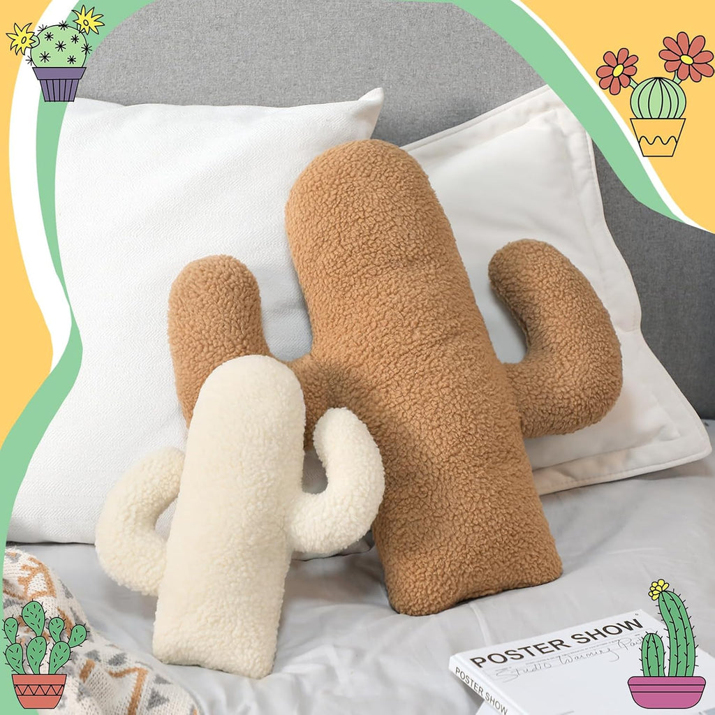 Beeveer 2 Pcs Cactus Pillows Decorative 3D Shaped Pillow Cactus Hugging Gift Soft for Office Nap Seat Decor for Home Sofa Bed Office