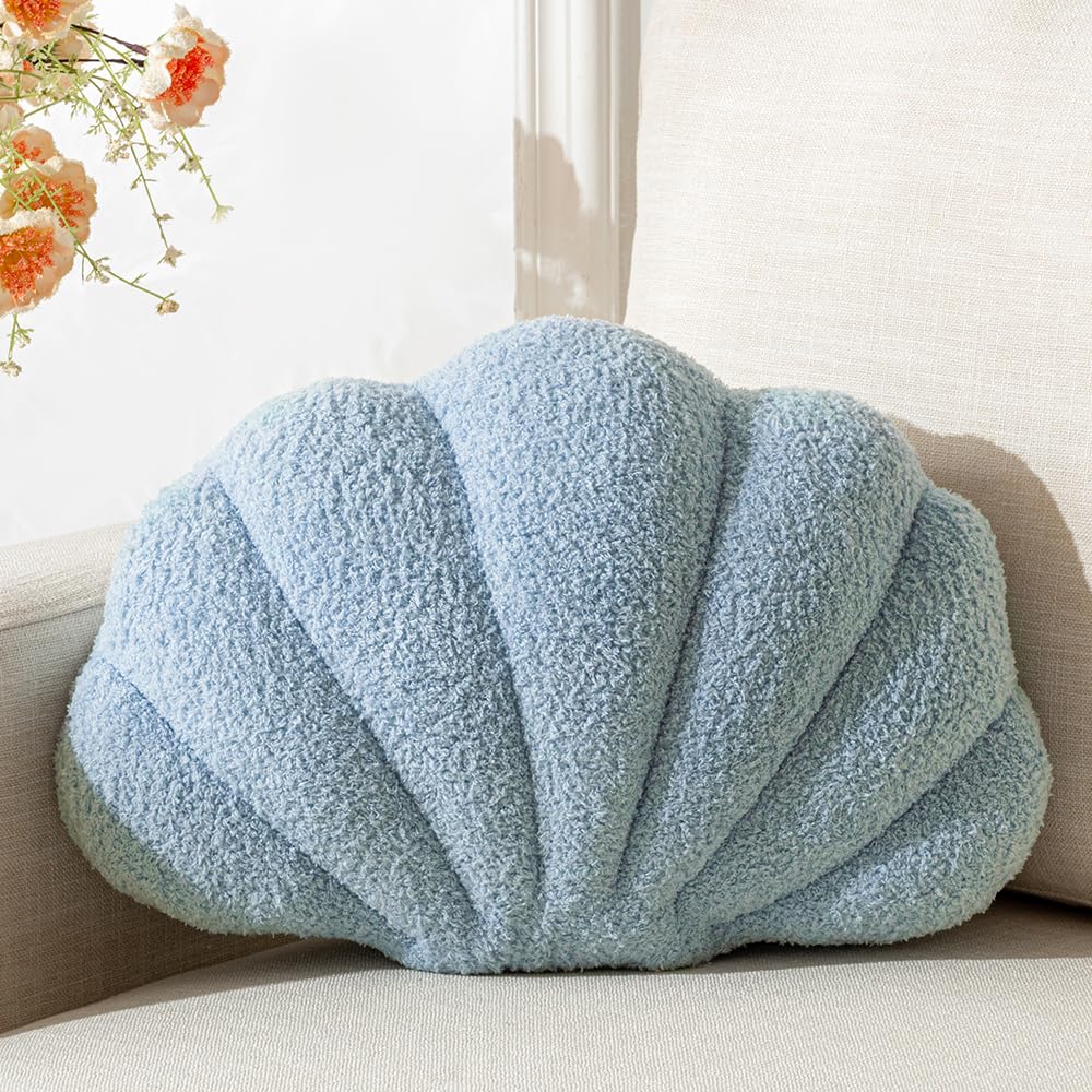 XIAIJIA White Seashell Throw Pillows, Shell Shaped Pillow, 13x10 Inch