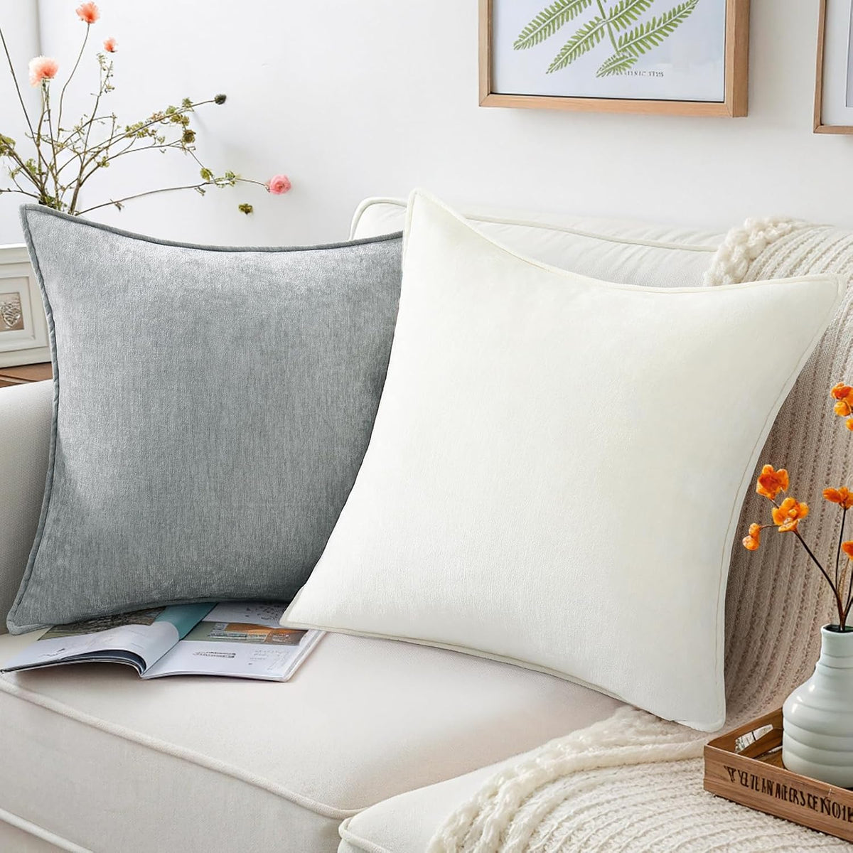 decorUhome Chenille Ultimate Gray Throw Pillow Covers 18x18 Set of 2