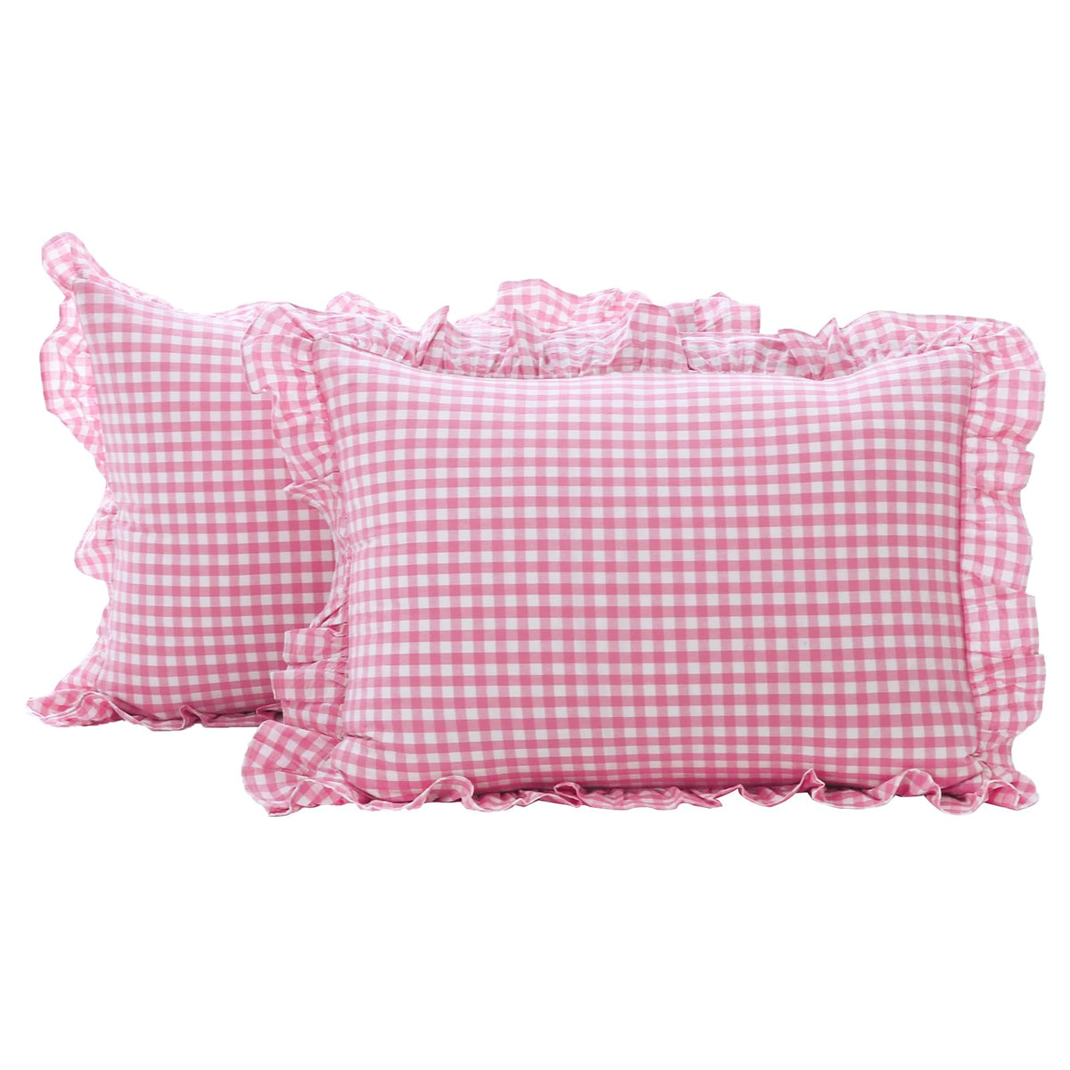 2 Pack Taupe White Gingham Ruffle Throw Pillow Covers 18''x18''