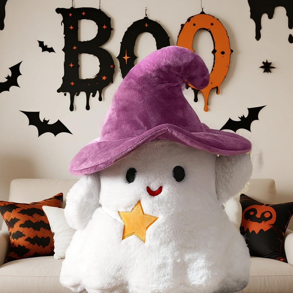 YRXRUS Ghost Pillows, Halloween Ghost Shaped Throw Pillows, Boo Purple Witch Hat Pillow Halloween Decor Gifts, 13x17 Inches Soft Faux Rabbit Fur Cushion
