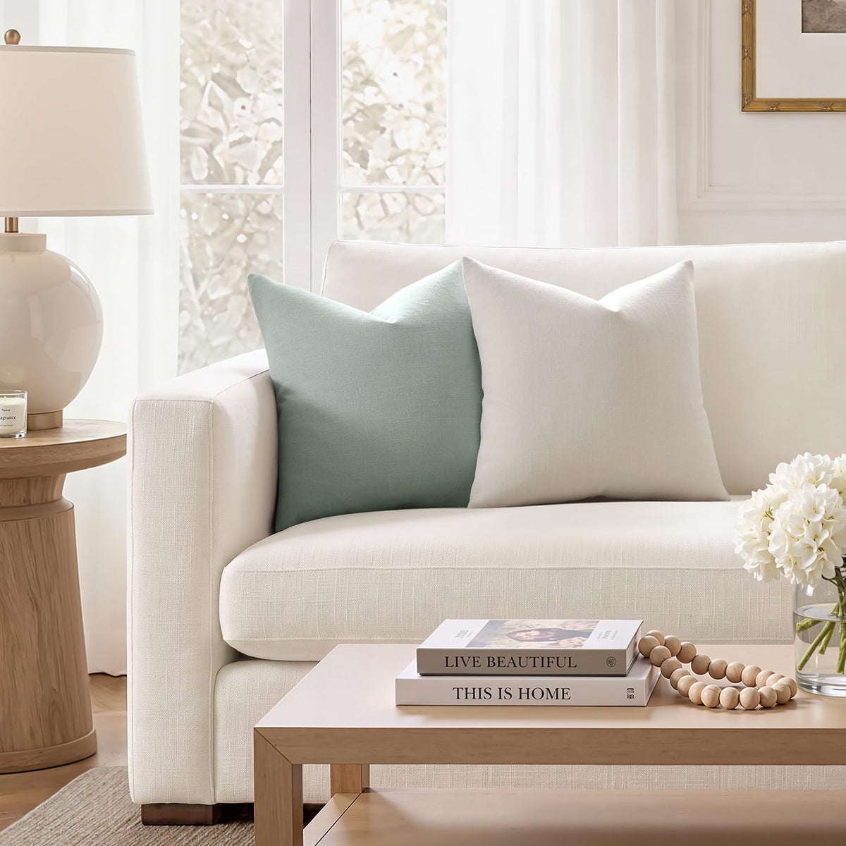Meekio Linen Blend Throw Pillow Covers 20x20 Set of 2, Ivory
