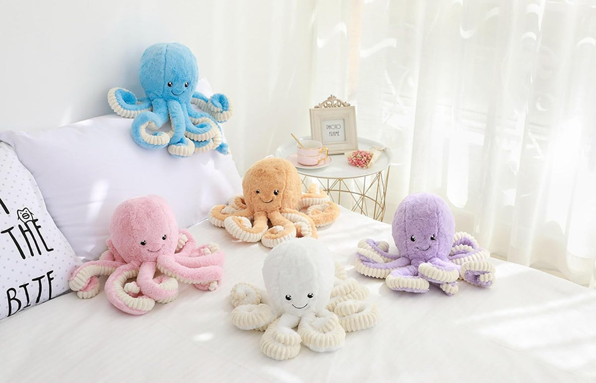 Cute Plush Octopus Stuffed Toy Pillow - Soft Kids' Cushion for Toddler Bed & Playroom，Soft Marine Animal Decorations (Khaki, 15.7 inch)